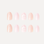 Flat lay of 10 press-on nails from LOST in PARK’s Wave Plaid set, featuring shimmer and grid design.