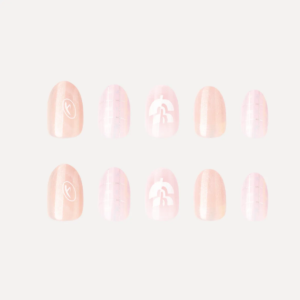 Flat lay of 10 press-on nails from LOST in PARK’s Wave Plaid set, featuring shimmer and grid design.