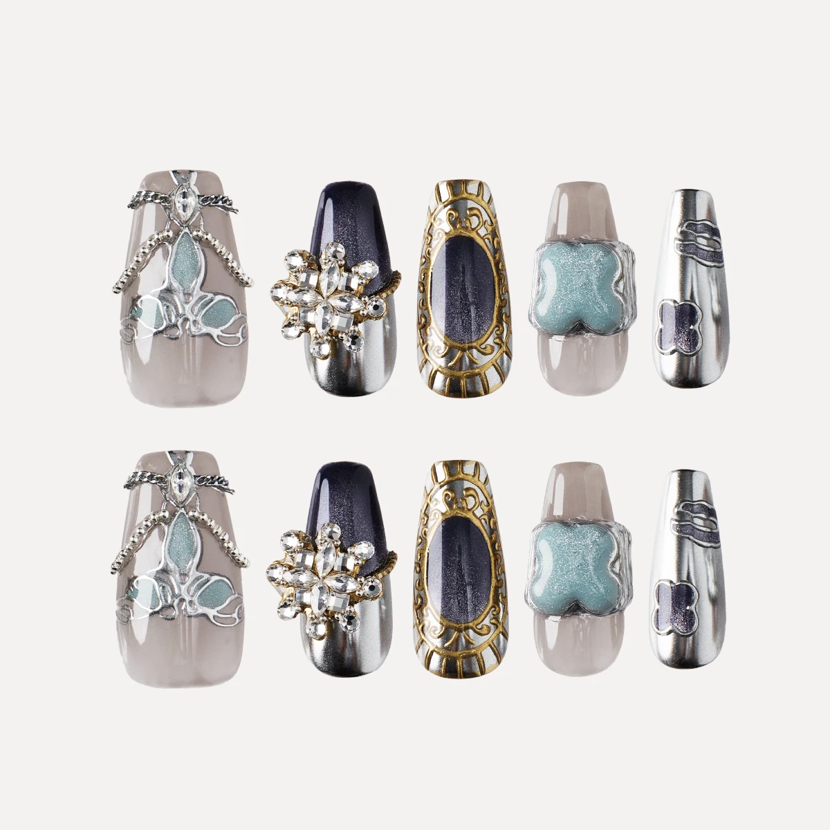 Full set of luxury long coffin press-on nails