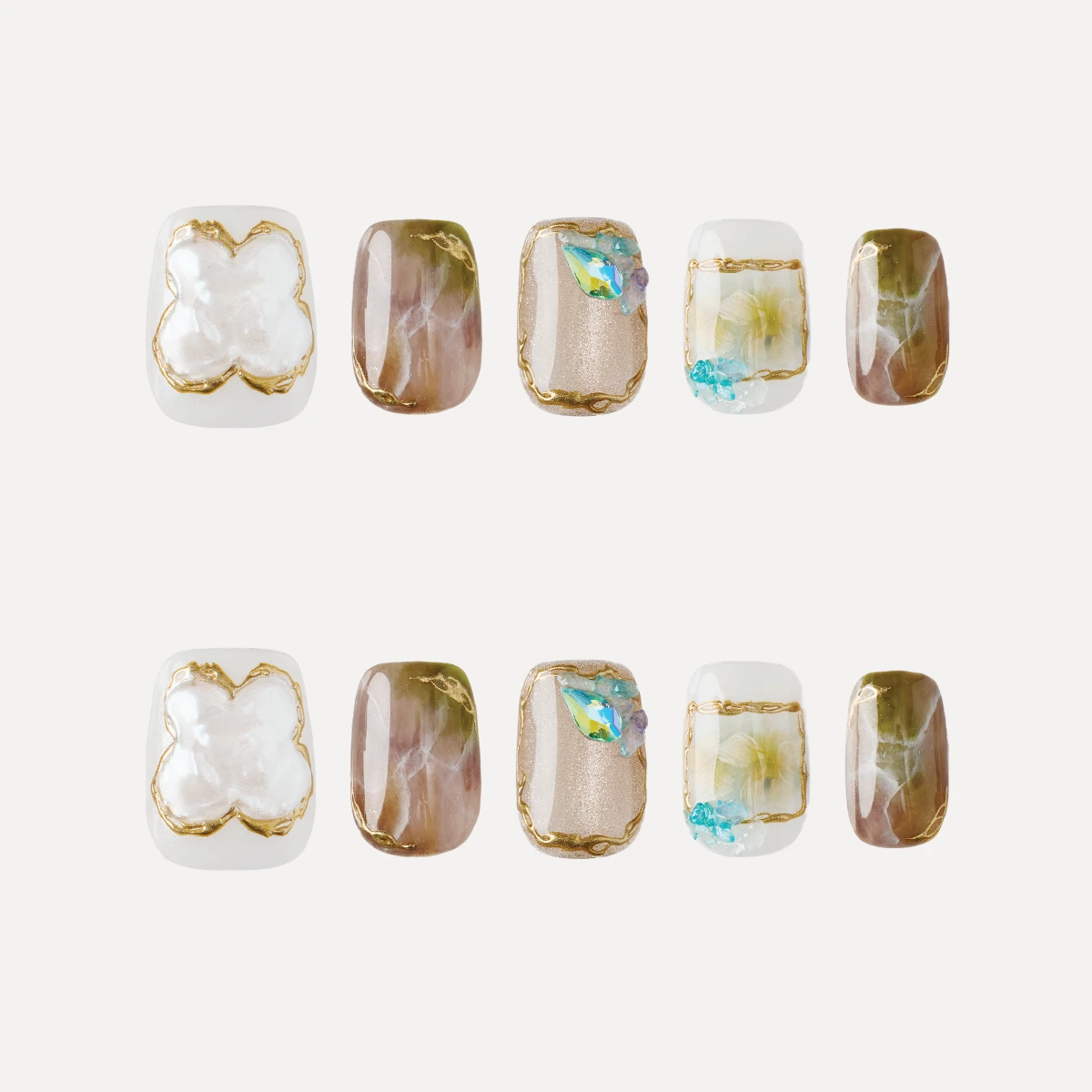 LOST in PARK Sunlight Opal short square press-on nail set layout